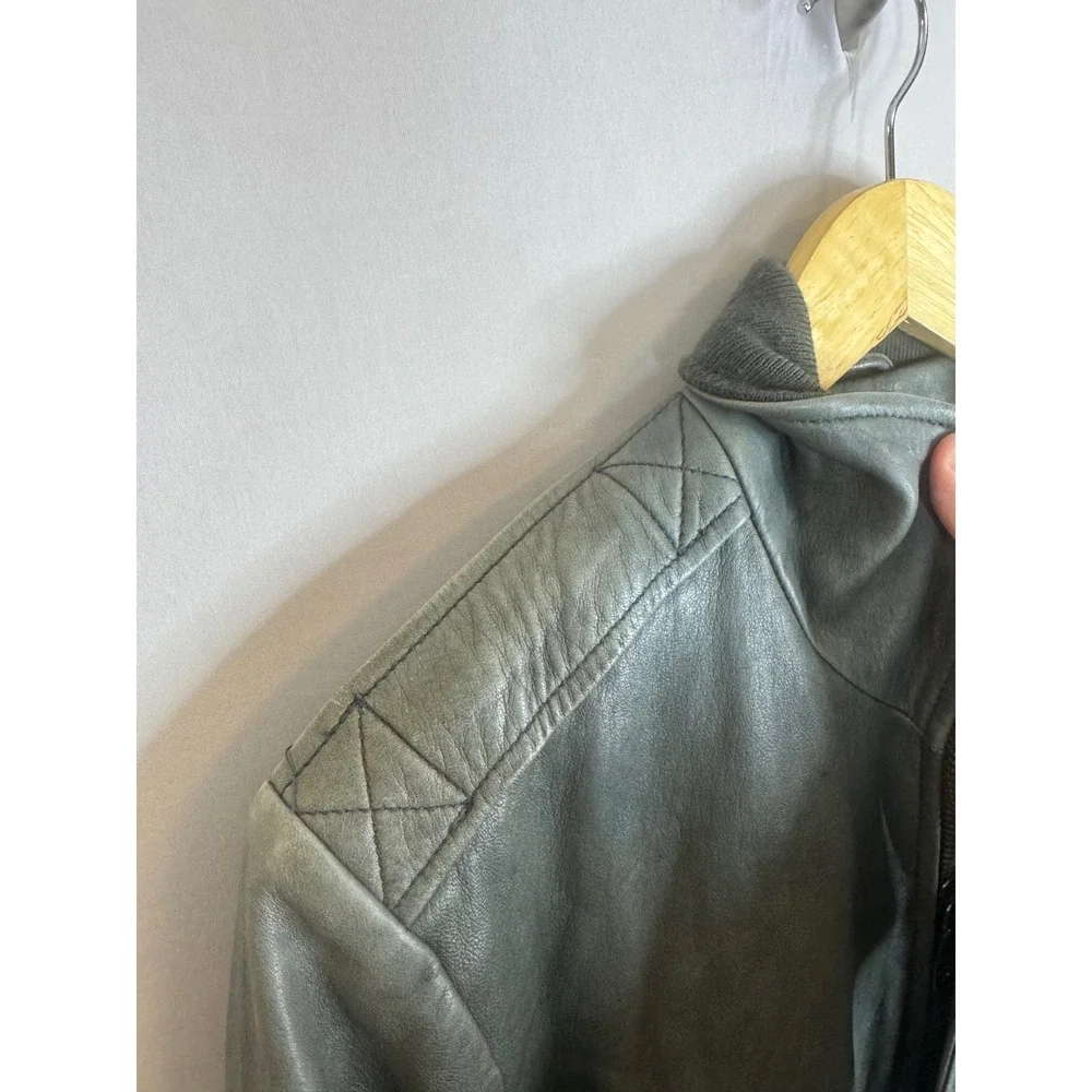 VIntage Banana‎ Republic Mens Leather Bomber Jacket Sage Green Grey S Full Zip
